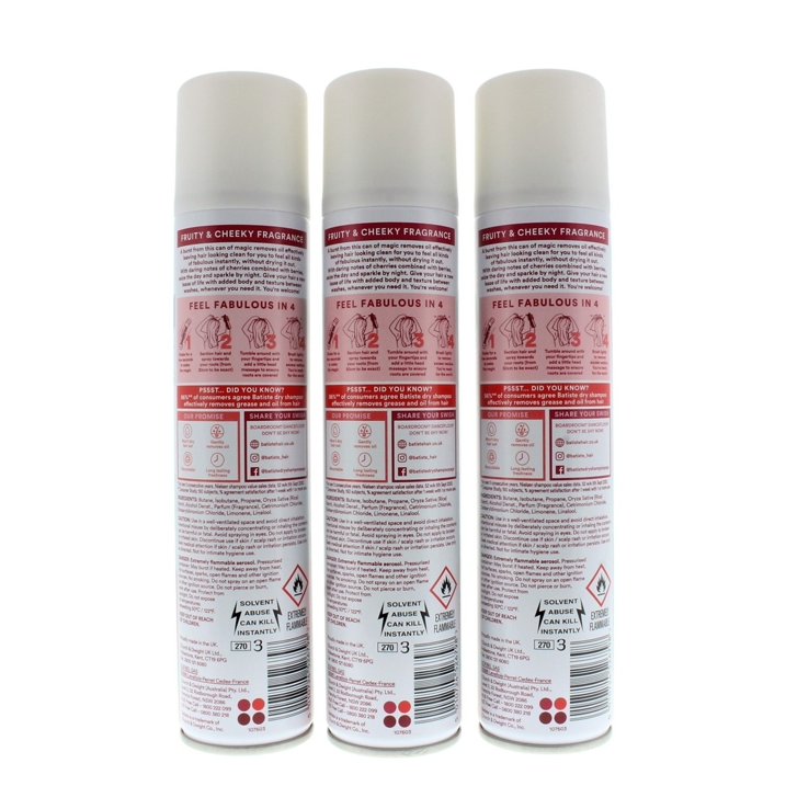 Batiste Cherry Dry Shampoo 200ml 3 Pack Instant Hair Refresh Fruity Scent