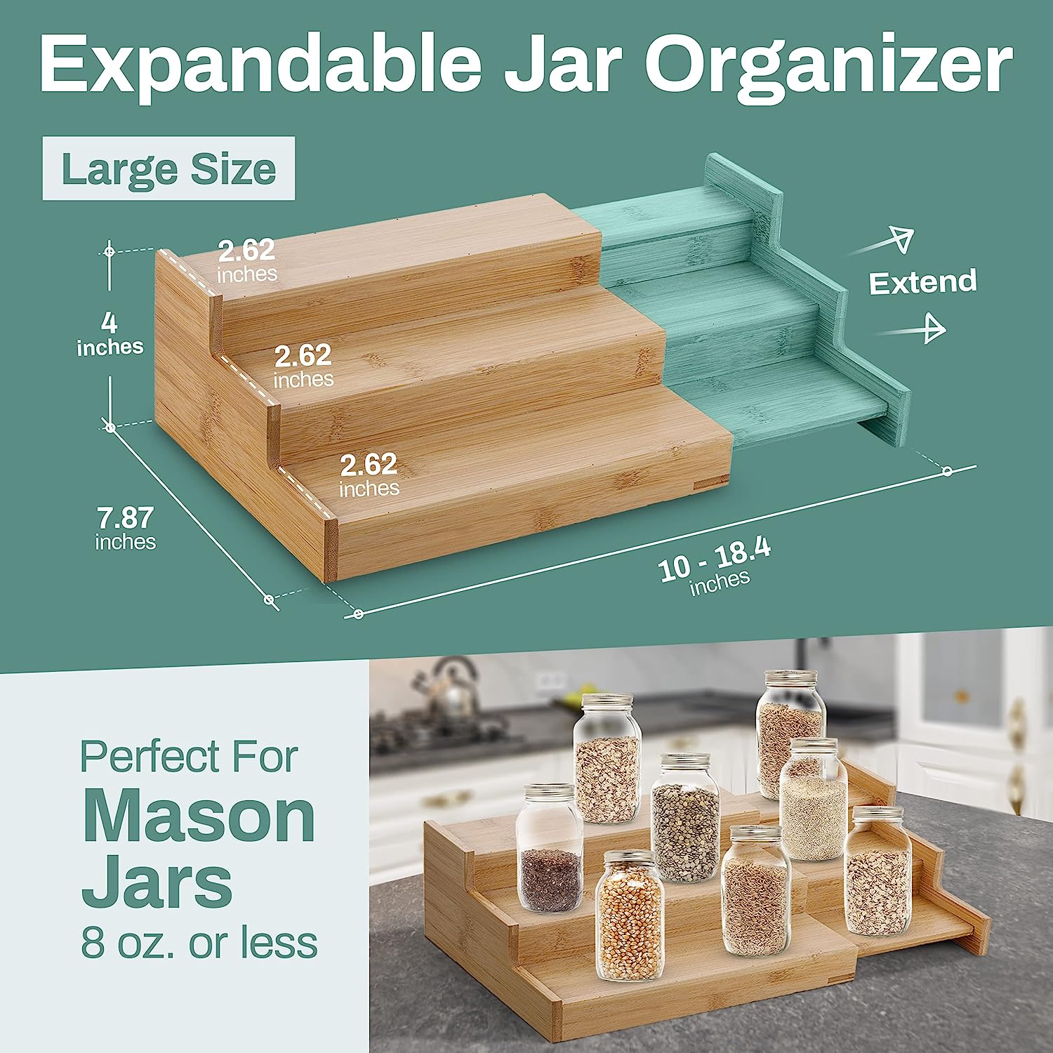 Home Intuition 3-Tier Expandable Bamboo Spice Rack Step Shelf Cabinet Organizer
