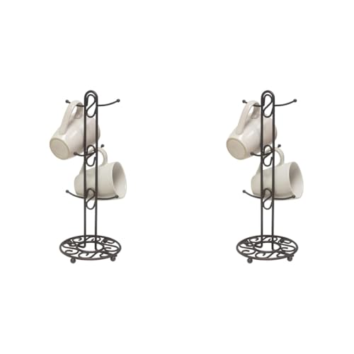 Scroll Design Steel Tree with 6 Coffee Mugs, Single, Bronze