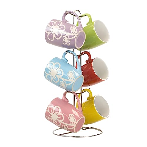 6-Piece Daisy Floral Ceramic Mug Set, Multicolor