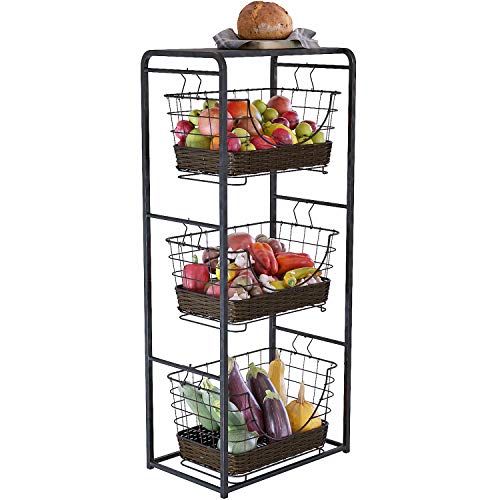 Home Intuition 3-Tier Removable Wire Baskets, Antique Black, Metal Hanging Storage