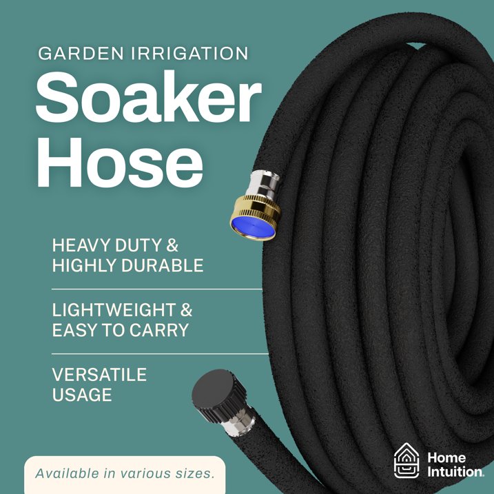 Garden Soaker Hose 50 Ft 5/8" Diameter Tubing Irrigation Soaker Hoses for Garden Beds, Water Drip Hose, Sprinkler System, Tree Soaker Hose Watering Garden Hose Includes Male & Female Coupling 2 Pack