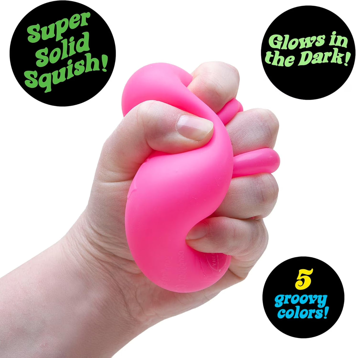 Schylling NeeDoh Nice Cube Glow - Sensory Toy with a Super Solid Squish - Glows in The Dark and Always Returns to its Square Shape - Ages 3 and Up Colors Vary