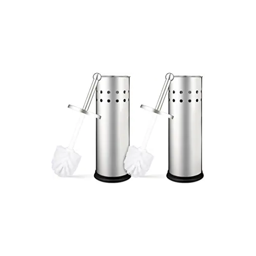 Home Intuition Modern Brushed Stainless Steel Toilet Brush & Holder Set, Bathroom Bowl Scrubber with Holder, 2 Pack