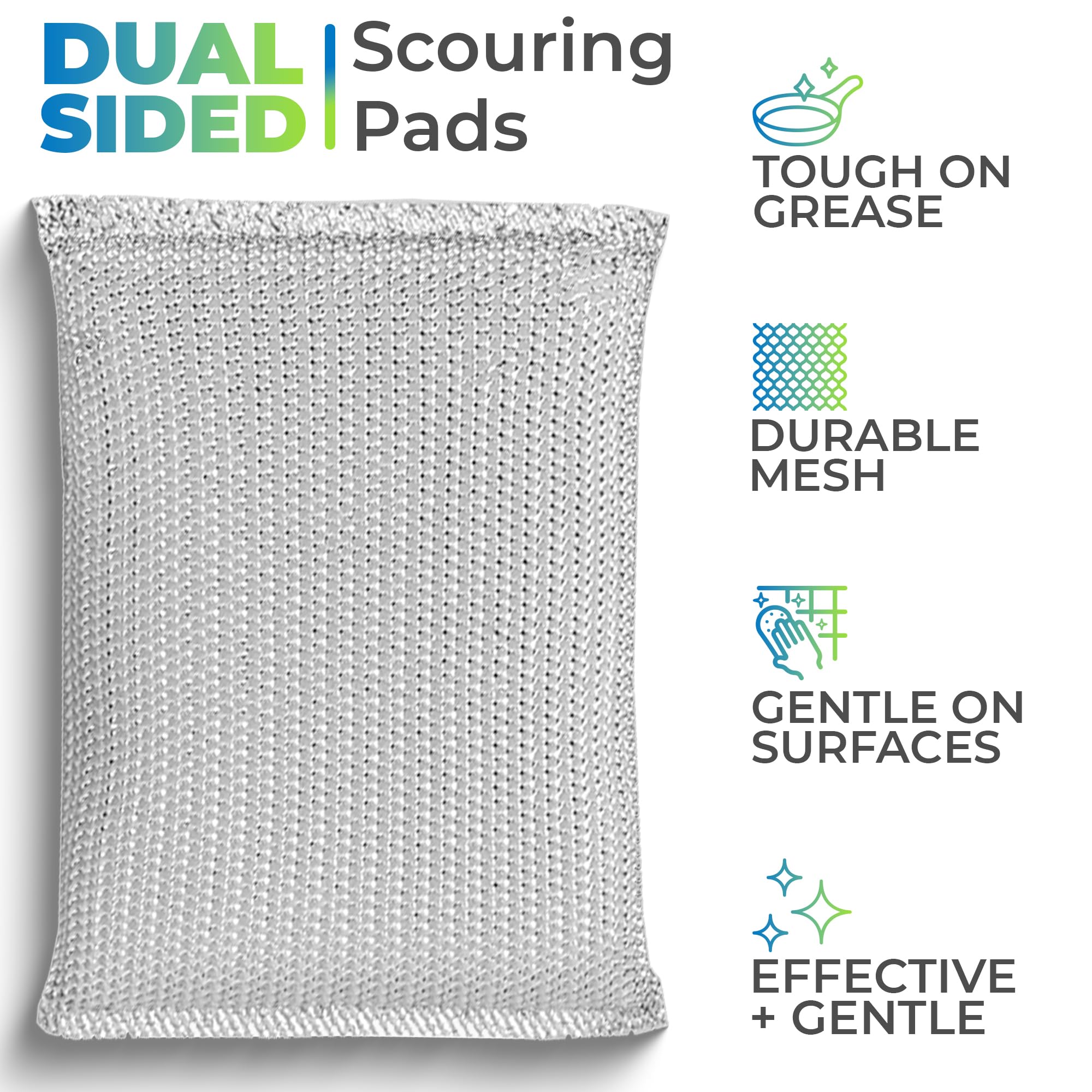 Foam Scouring Pads, Silver - 4 Pack