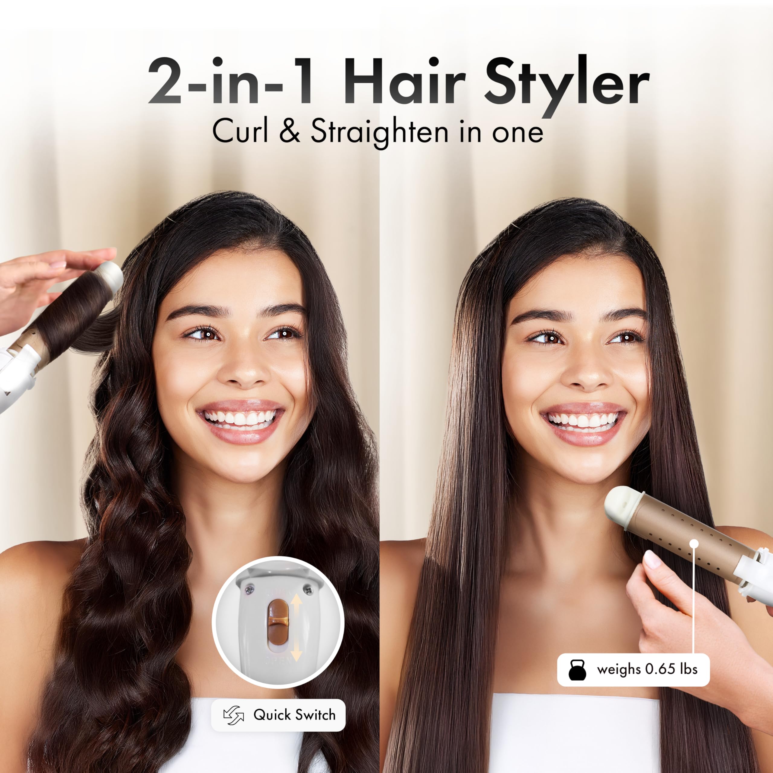 Bglam 2-in-1 Ceramic Hair Curling Iron, Straightener, Fast Heating, Dual-Purpose