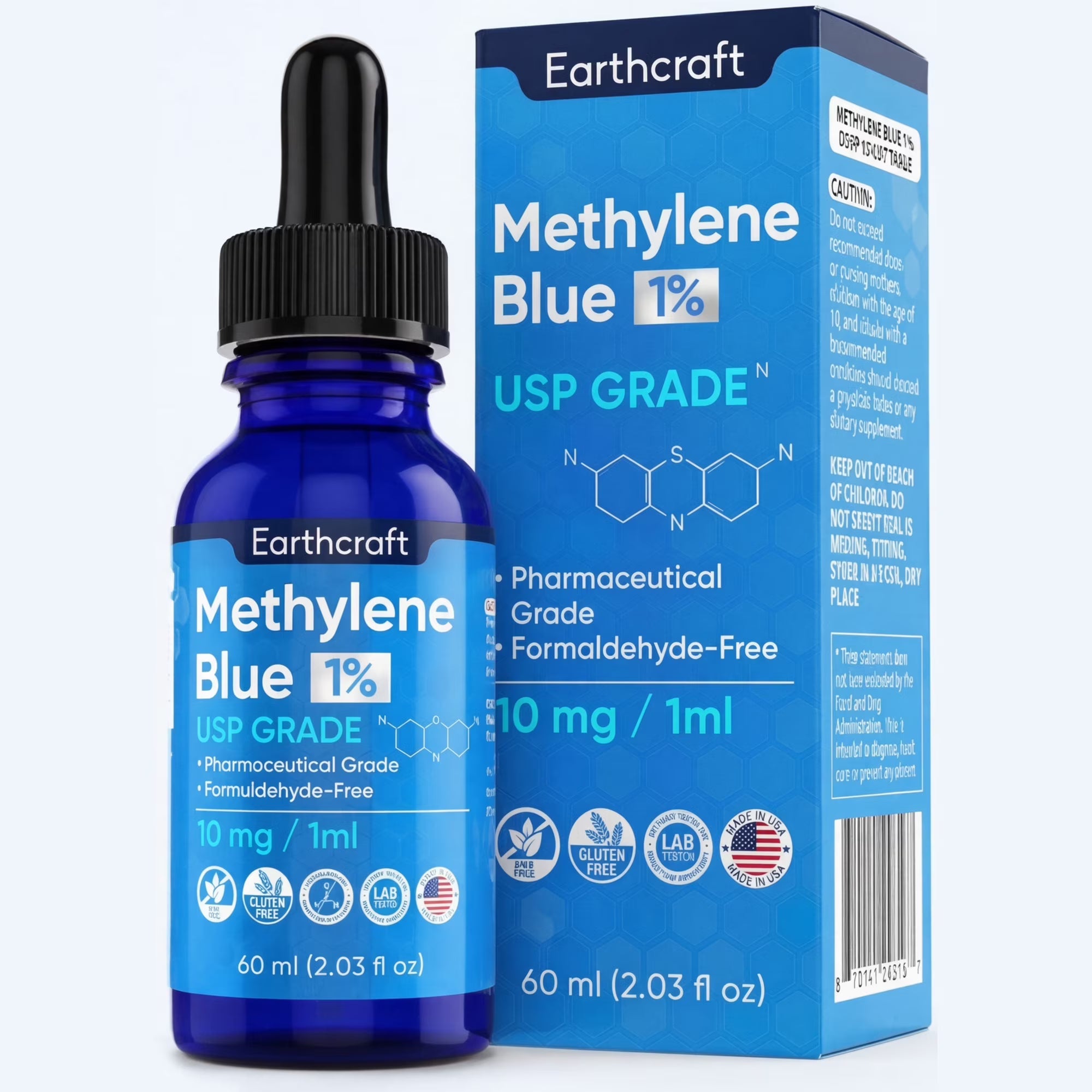 Methylene Blue Drops 1% USP Pharmaceutical Grade – High Purity Methylene Blue in Liquid Glass Dropper Bottle – Lab-Tested Solution for Research Use Only – 60 ml