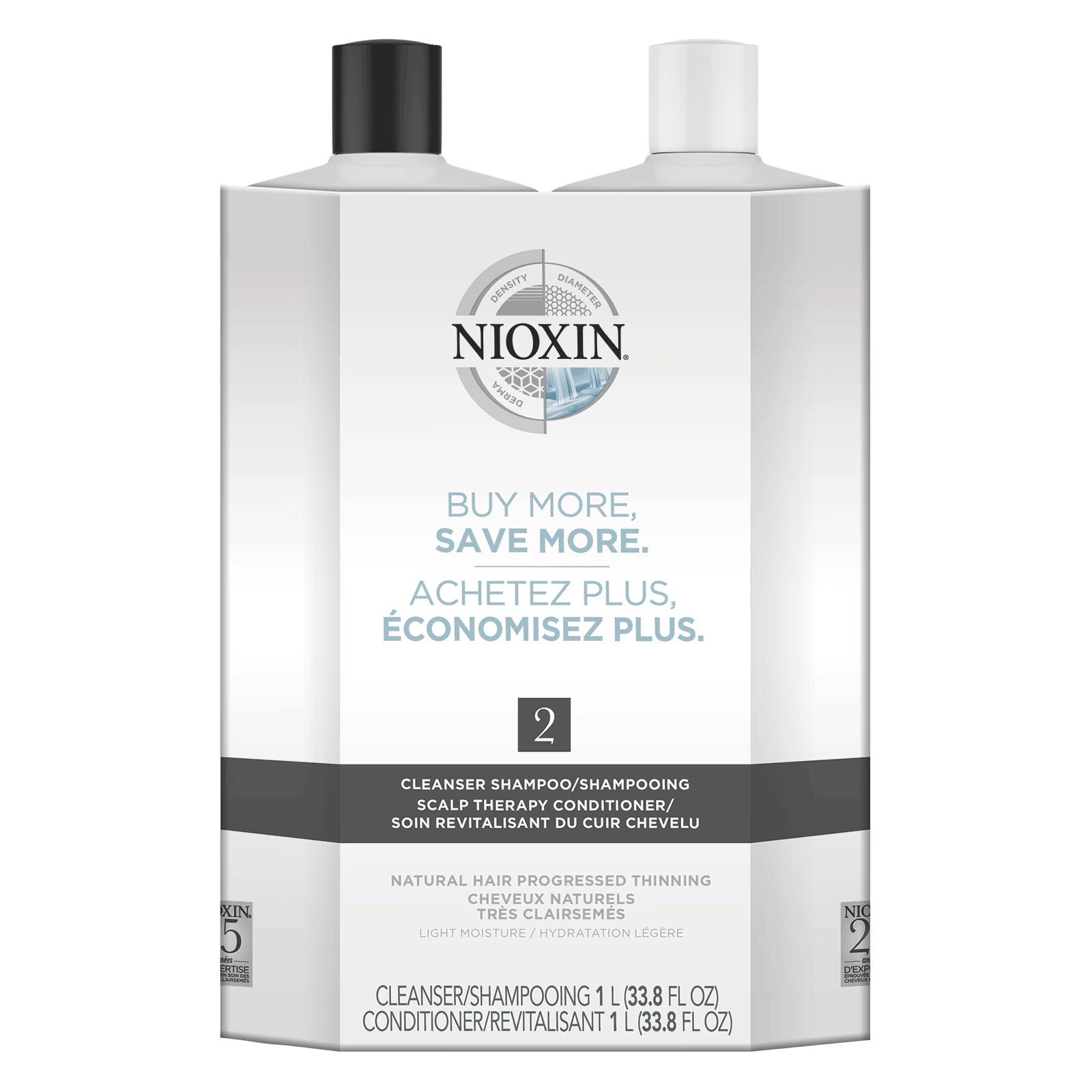 NIOXIN System 2 Cleanser Shampoo & Scalp therapy Conditioner Set For Natural Hair, 33.8 oz Each