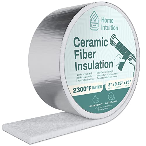 Home Intuition Ceramic Outdoor Water Pipe Insulation Wrap 3"x25' Roll - Pipe Wrap Insulation Tape for Water Pipes - Heated Pipe Wrap Exterior - Ceramic Heat Tape for Water Pipes Fire Rated 2300