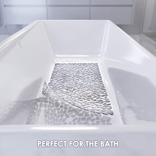 Home Intuition Non Slip Clear Pebble Bath Mat for Bathtub Grip and Shower Mats 35x16 Machine Washable