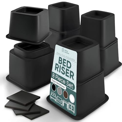 Home Intuition Heavy Duty Adjustable Bed Risers Furniture Riser 3, 5 or 8-Inch, 4 Pack