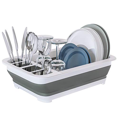 Home Intuition Collapsible Pop Up Portable Dish Drying Rack Drainer and Utensil Dryer for Kitchen and RV Camper, 14.25 x 12.5 x 5 Inches, White