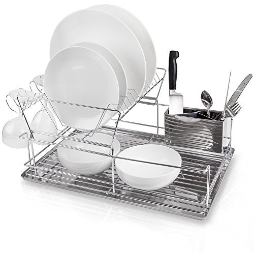 2-Tier Steel Dish Drying Rack Set, Chrome