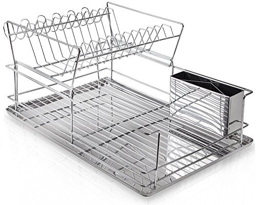 2-Tier Steel Dish Drying Rack Set, Chrome