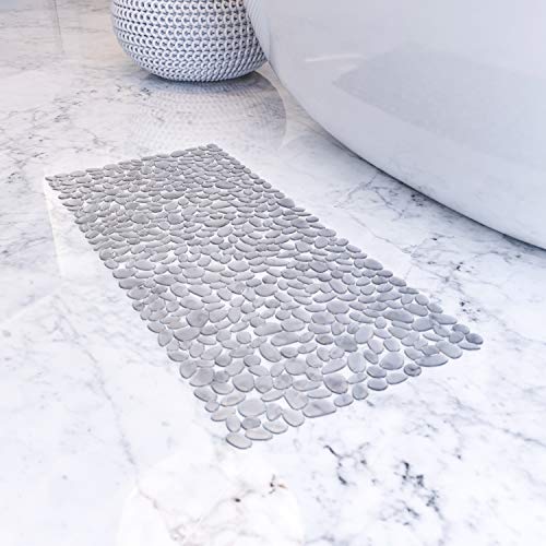 Home Intuition Non Slip Clear Pebble Bath Mat for Bathtub Grip and Shower Mats 35x16 Machine Washable