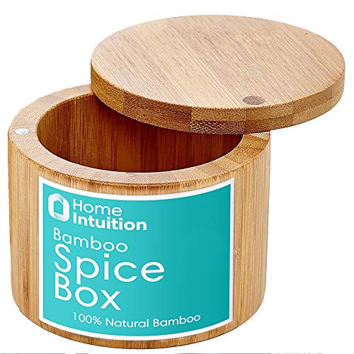 Bamboo Salt and Spice Storage Box With Magnetic Swivel Lid