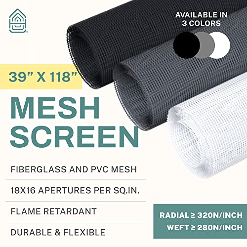 Home Intuition Window Screen and Screen Door Replacement Kit Roll for Windows and Doors - Includes Fiberglass Screen Roll, Measuring Tape, Rolling Screen Tool, Spline and Cutter