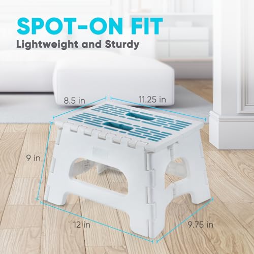 BLACK+DECKER 9'' Folding Step Stool, Foldable Collapsible Step Stools for Adults Holds Up to 330 lbs, Compact Non-Slip Surface with Carry Handle for Kitchen, Bedroom, Garden, Bathroom