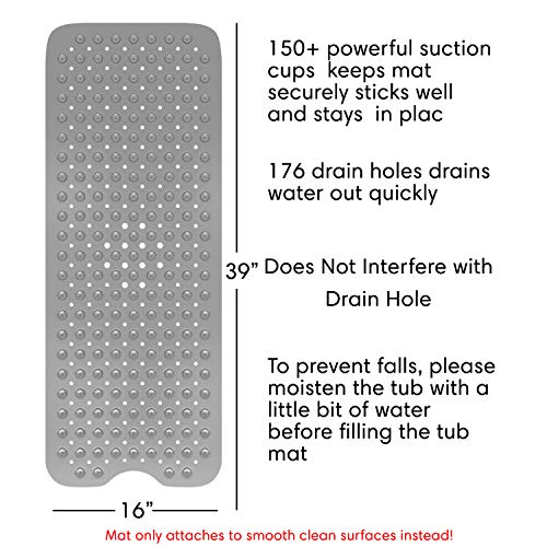 Home Intuition Non Slip Clear Large Bath Mat for Bathtub Grip and Shower Mats 39x16 Machine Washable