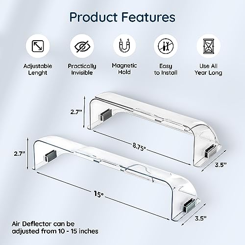 Home Intuition Adjustable Non-Melting Magnetic AC Air Vent Deflector, 10-14 Inch