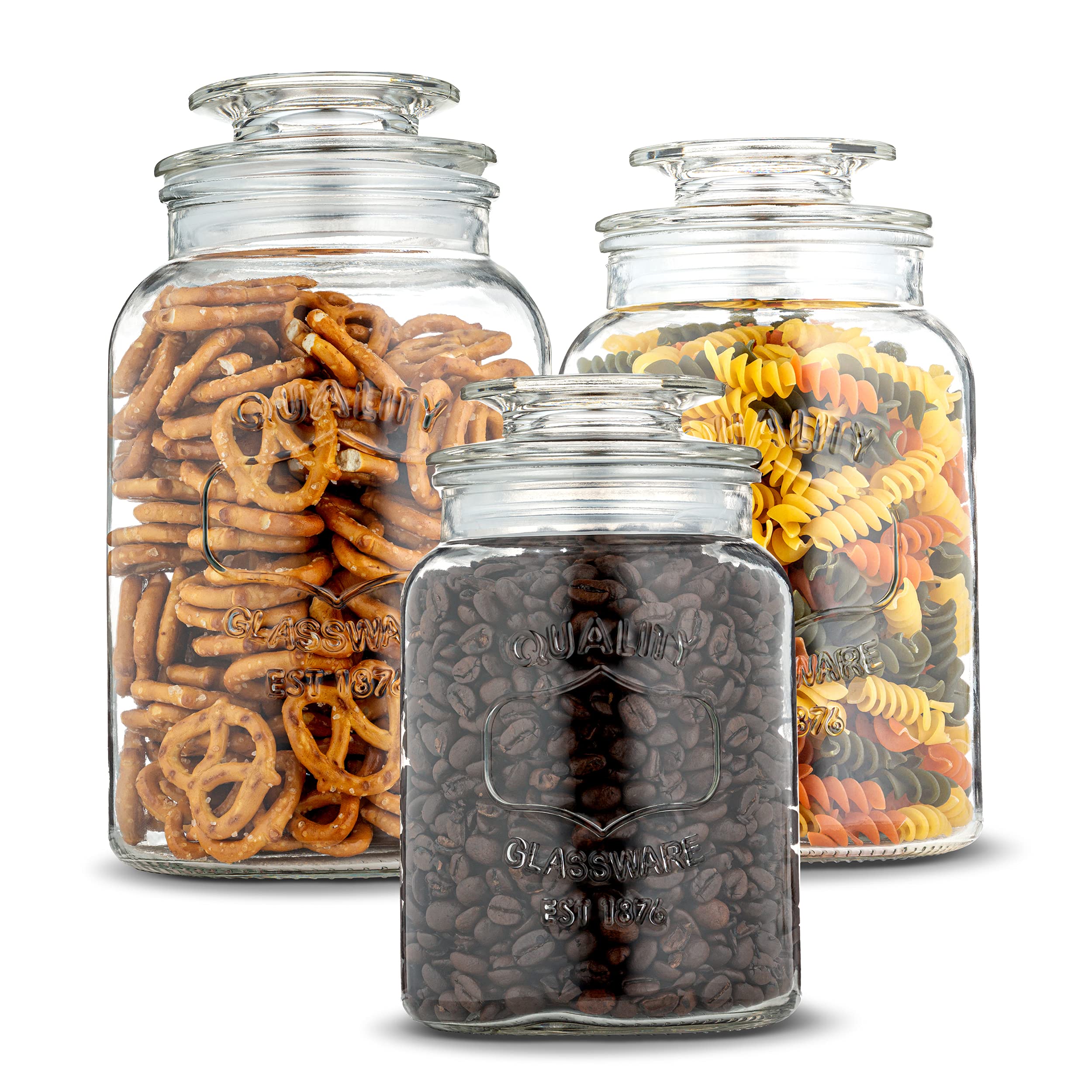 Heavy Glass Canister Set, Airtight Lids, 3-Piece
