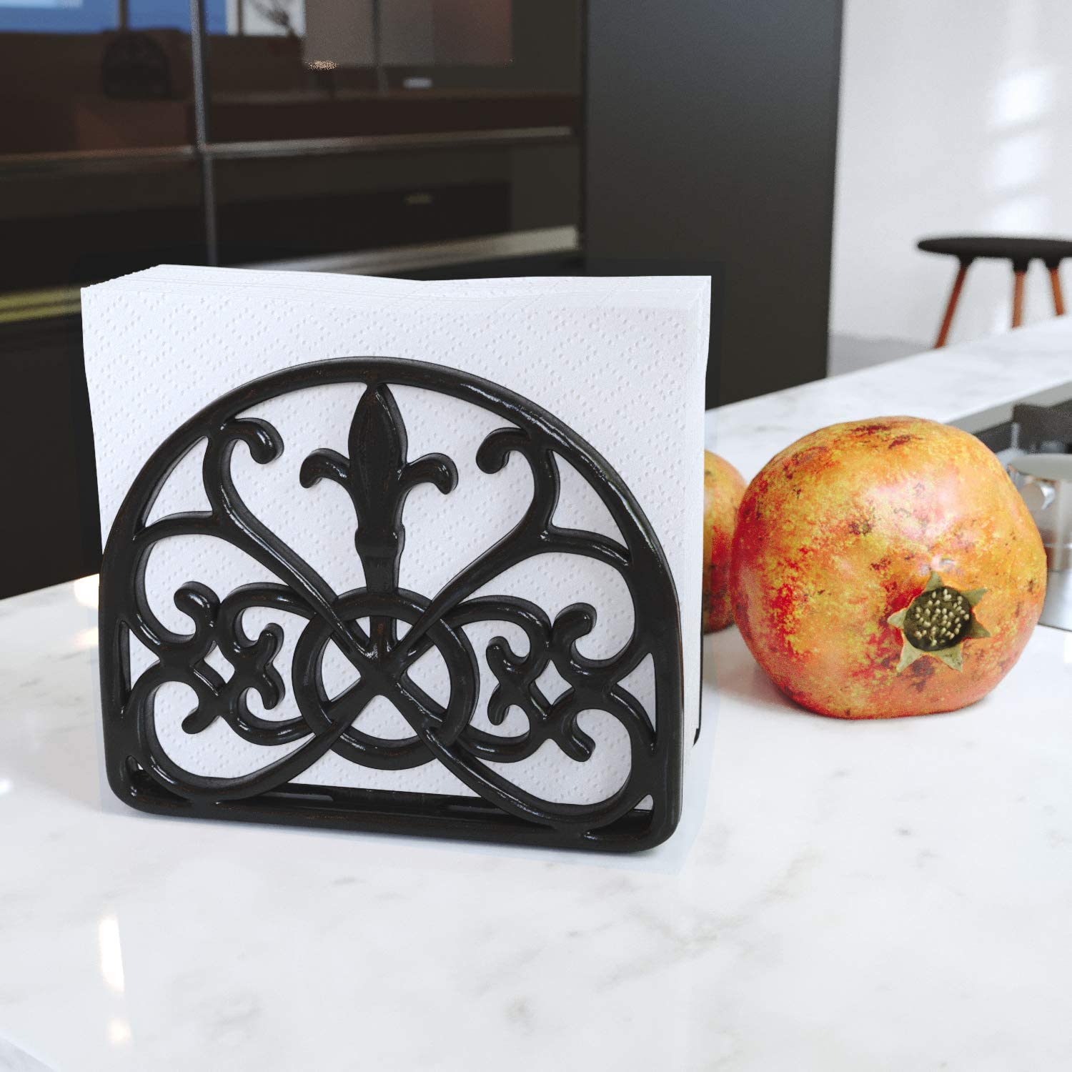 Home Intuition Fleur De Lis Cast Iron Napkin Holder, Weighted, Free-Standing