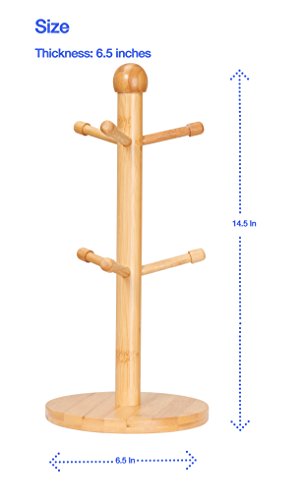 Home Intuition Bamboo Mug Tree with 6 Hooks