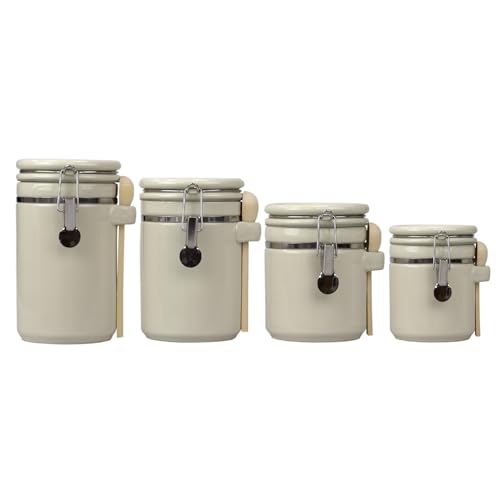 Home Basics 4-Piece Ceramic Canister Set – With Spoons, High-Gloss Finish