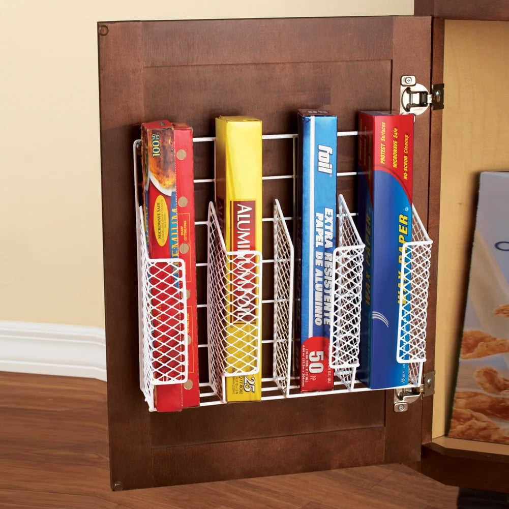 Home Basics SS30367-6 Organizer Stainless Steel Rust Resistant, Perfect for Food Storage, Silver Foil, Wax Paper, Sandwich Bags, Plastic Wrap-Mounts