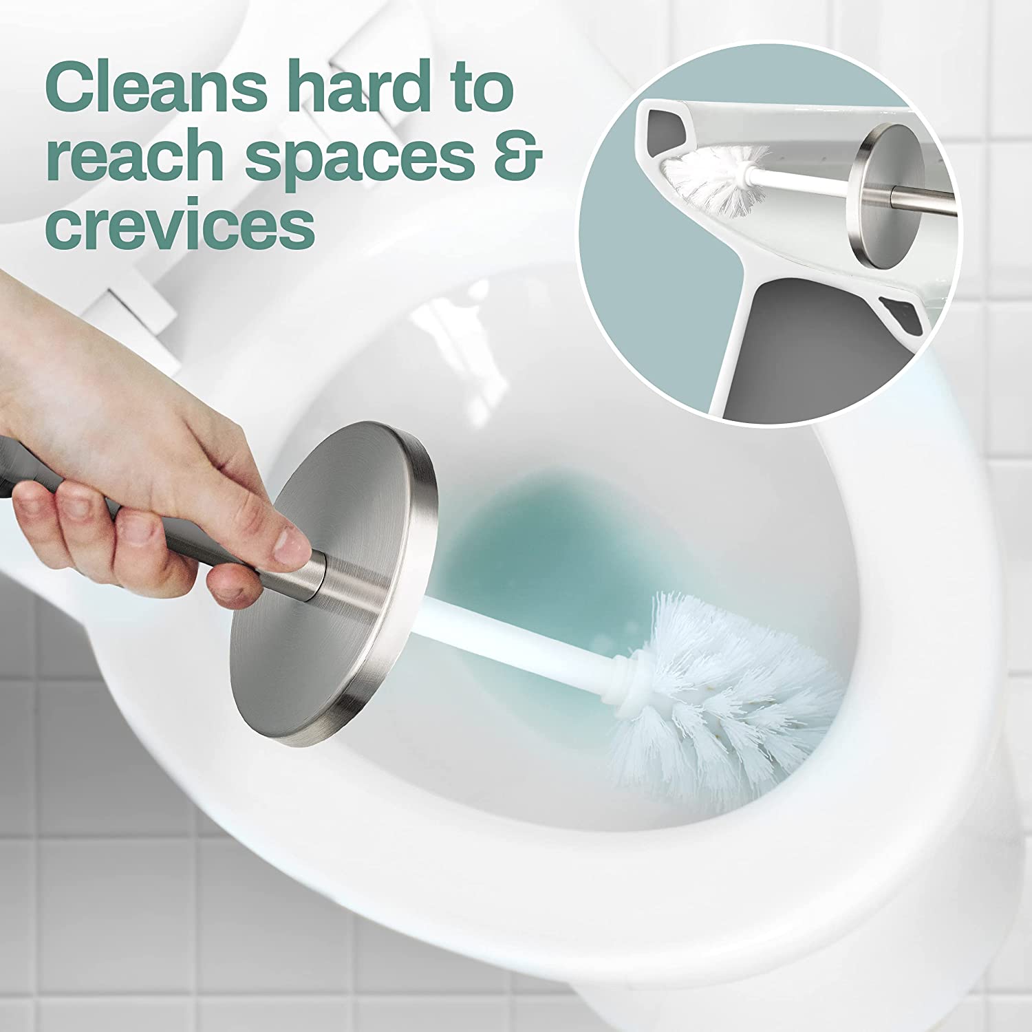 Home Intuition Modern Brushed Stainless Steel Toilet Brush & Holder Set, Bathroom Bowl Scrubber with Holder, 2 Pack