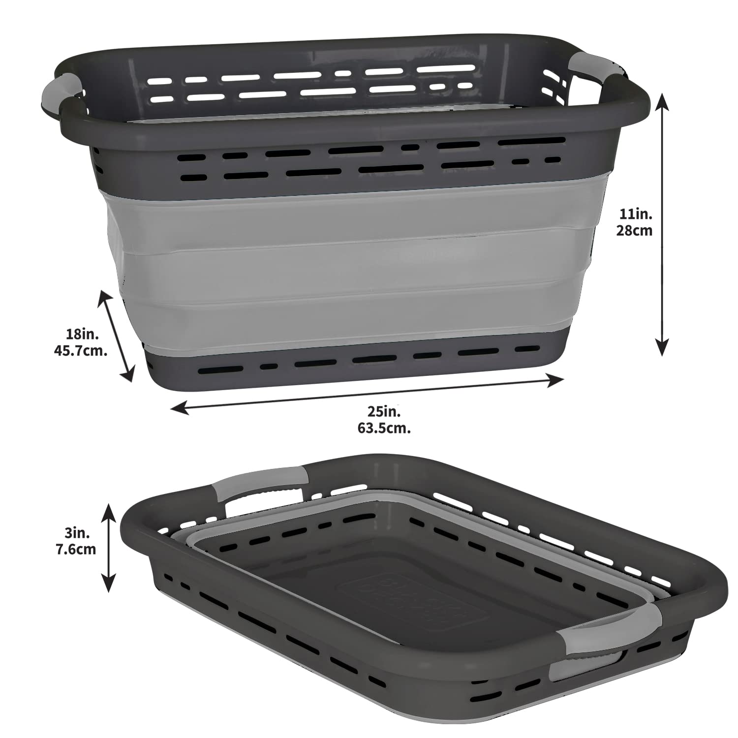 BLACK+DECKER 25" Large Slim Collapsible Laundry Basket, Portable, Space-Saving, Dual Handles