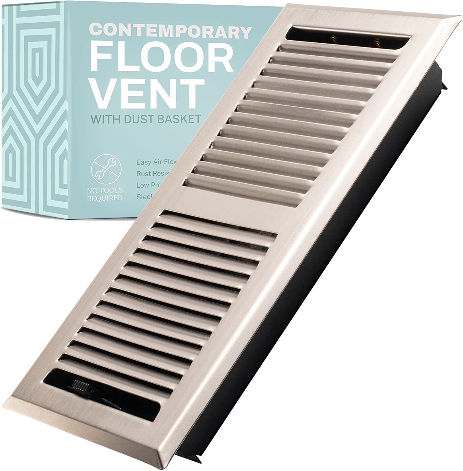 Contemporary Floor Vent Register with Mesh Lint Basket