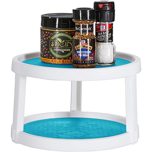 Home Intuition 2-Tier Lazy Susan Turntable with Non-Skid Surface for Pantry Cabinets, Turquoise 10-Inch