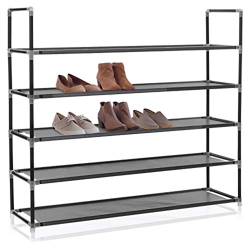 Home Intuition 5-Tier Shoe Rack, 25-Pair Storage, Heavy Duty Steel, Stackable