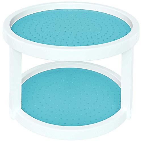 Home Intuition 2-Tier Lazy Susan Turntable with Non-Skid Surface for Pantry Cabinets, Turquoise 10-Inch