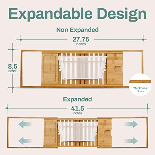 Home Intuition Expandable Bamboo Bath-Tub Table Tray Caddy 27.75-41.5 Inches