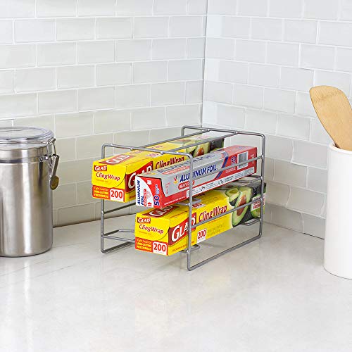 Home Basics 3 Tier Heavy Duty Kitchen Countertop or Cabinet Wrap Organizer for Food Wrap, Foil, Wax Parchment Paper, Plastic Bags