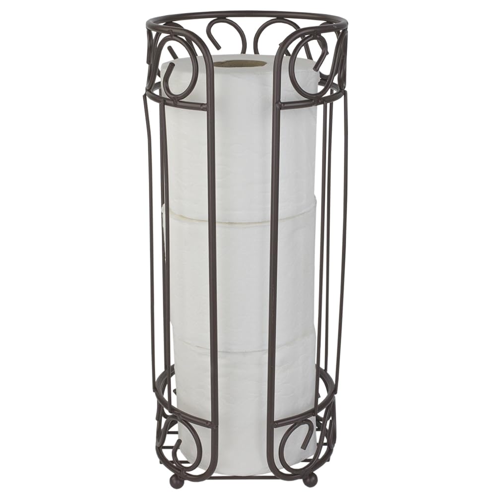 Home Basics Bronze Toilet Paper Holder – Scroll Design, Freestanding with Non-Skid Feet
