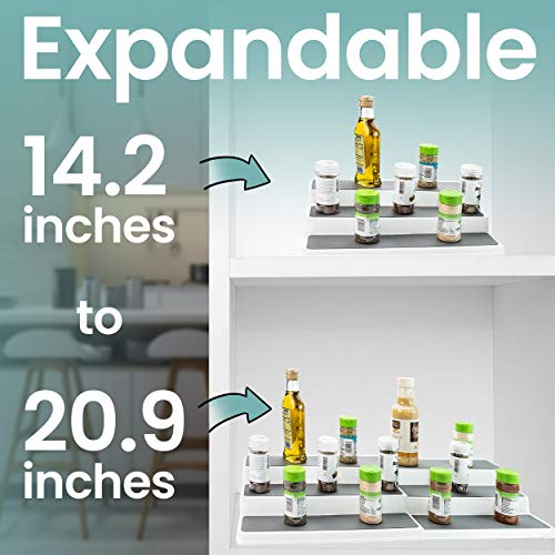 Home Intuition 3 Tier Expandable Spice Rack Organizer, Non-Skid Container Display Shelf for Kitchen Countertop, Pantry, and Cabinet