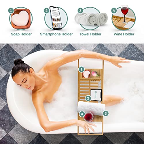 Home Intuition Bamboo Bath Tub Tray Caddy - Thumbnail 4