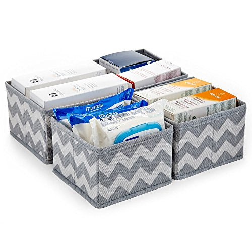 Home Intuition Chevron Fabric Closet/Dresser Drawer Storage Organizer, for Underwear, Socks, Bras, Tights, Leggings - Set of 3