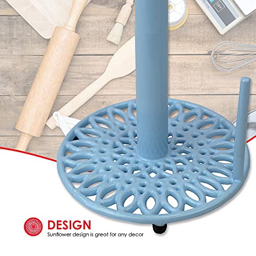 Home Basics Sunflower Collection, Free-Standing Cast Iron Paper Towel Holder with Dispensing Side Bar, Kitchen Countertop