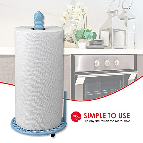 Home Basics Sunflower Collection, Free-Standing Cast Iron Paper Towel Holder with Dispensing Side Bar, Kitchen Countertop