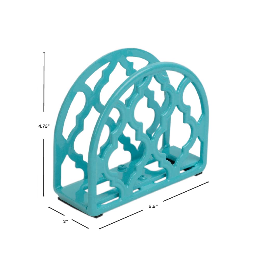 Lattice Collection Cast Iron Napkin Holder, By Home Basics (Turquoise) / Napkin Holders For Kitchen, Table Napkin Holder With Non-Skid Feet