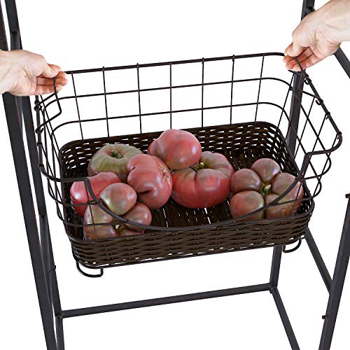 Home Intuition 3-Tier Removable Wire Baskets Stand and Shelf Fruit Vegetable Produce Metal Hanging Storage Bin for Kitchen, Antique Black