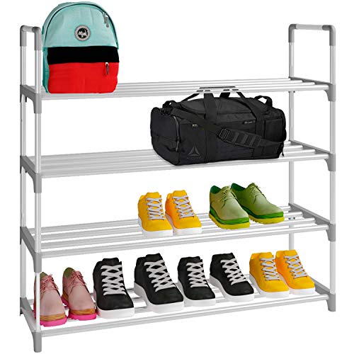 Home Intuition 4-Tier 20 Pairs Shoe Rack Storage Organizer, Grey