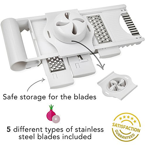 Home Intuition Mandoline Slicer Japanese Adjustable 5 Blade, White