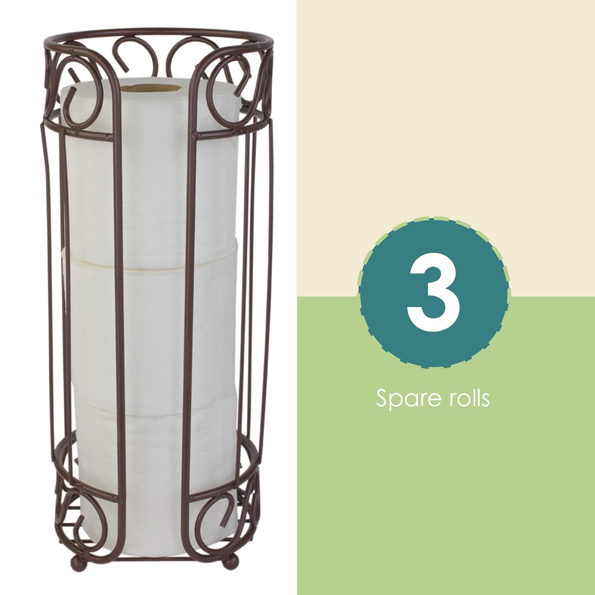 Home Basics Bronze Toilet Paper Holder – Scroll Design, Freestanding with Non-Skid Feet