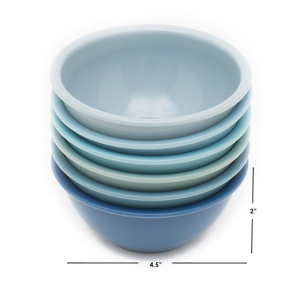 Stacking Pinch Bowl Set for Food Prep, 6 Pack by Home Basics | Ombre Blue Colors | Thick Outer Rim | Space-Saving | Durable Lightweight Plastic | 8 oz Capacity