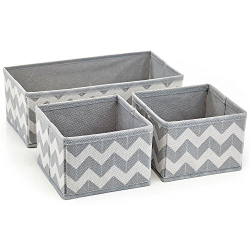 Home Intuition Chevron Fabric Closet/Dresser Drawer Storage Organizer, for Underwear, Socks, Bras, Tights, Leggings - Set of 3